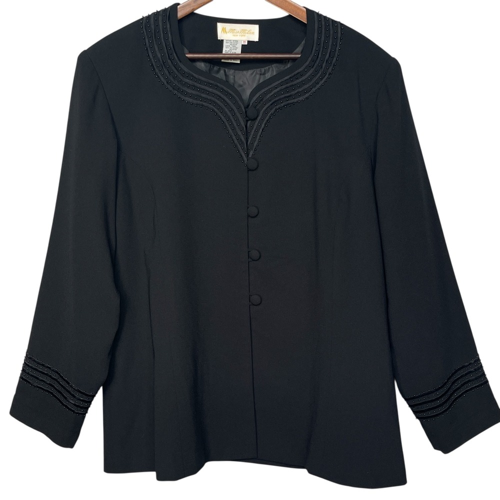 Miss Milan New York Black Beaded Jacket Blazer Size 22 Career Workwear